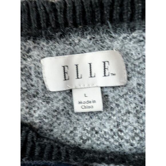 ELLE Womens Color Block Pullover Sweater Size L Longline Black Gray Cozycore - Picture 6 of 7